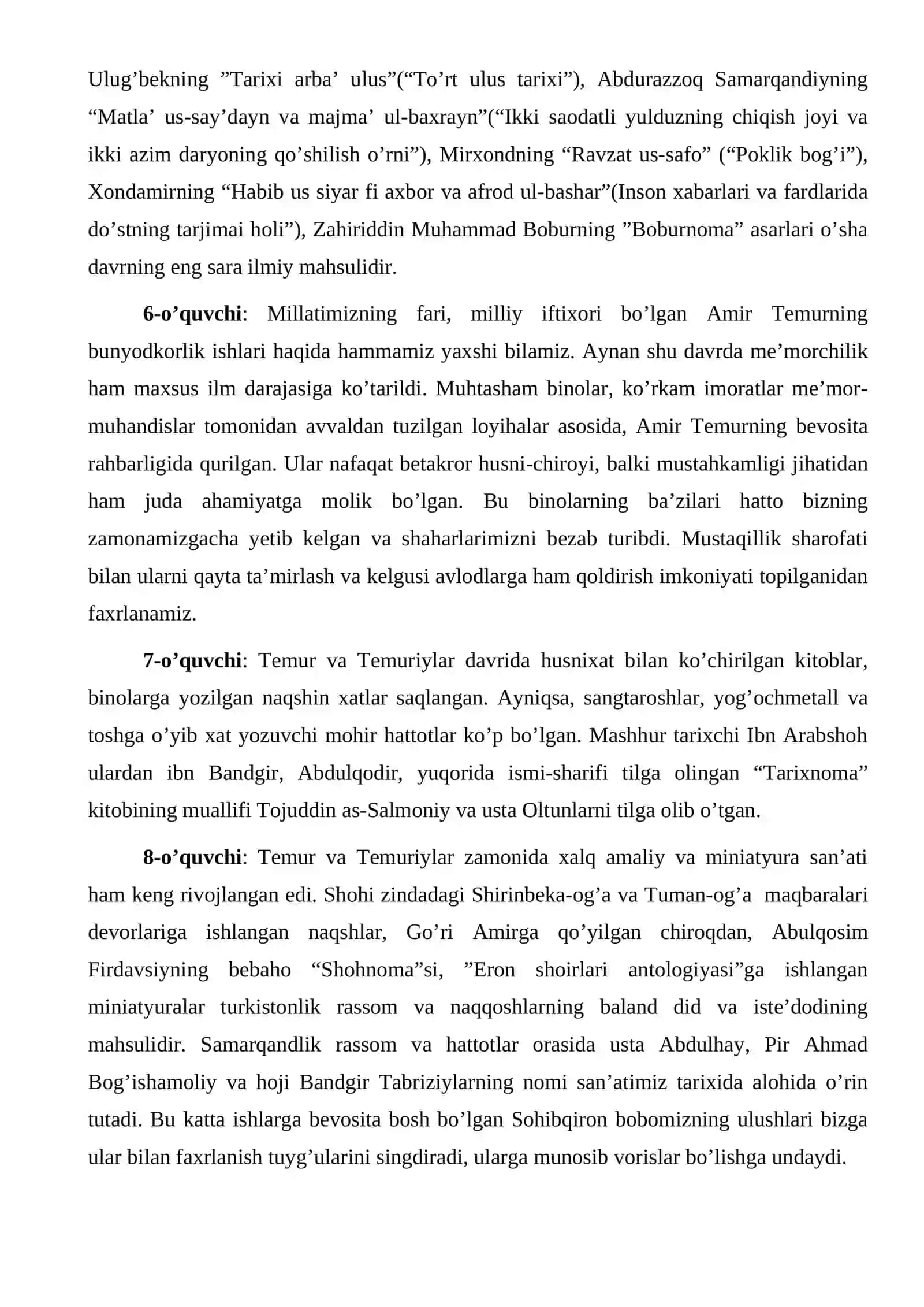 AMIR TEMURNING ILM-FAN VA MADANIYAT ISHLARI BO’YIChA QILGAN HARAKATLARINI O’RGANISh 4