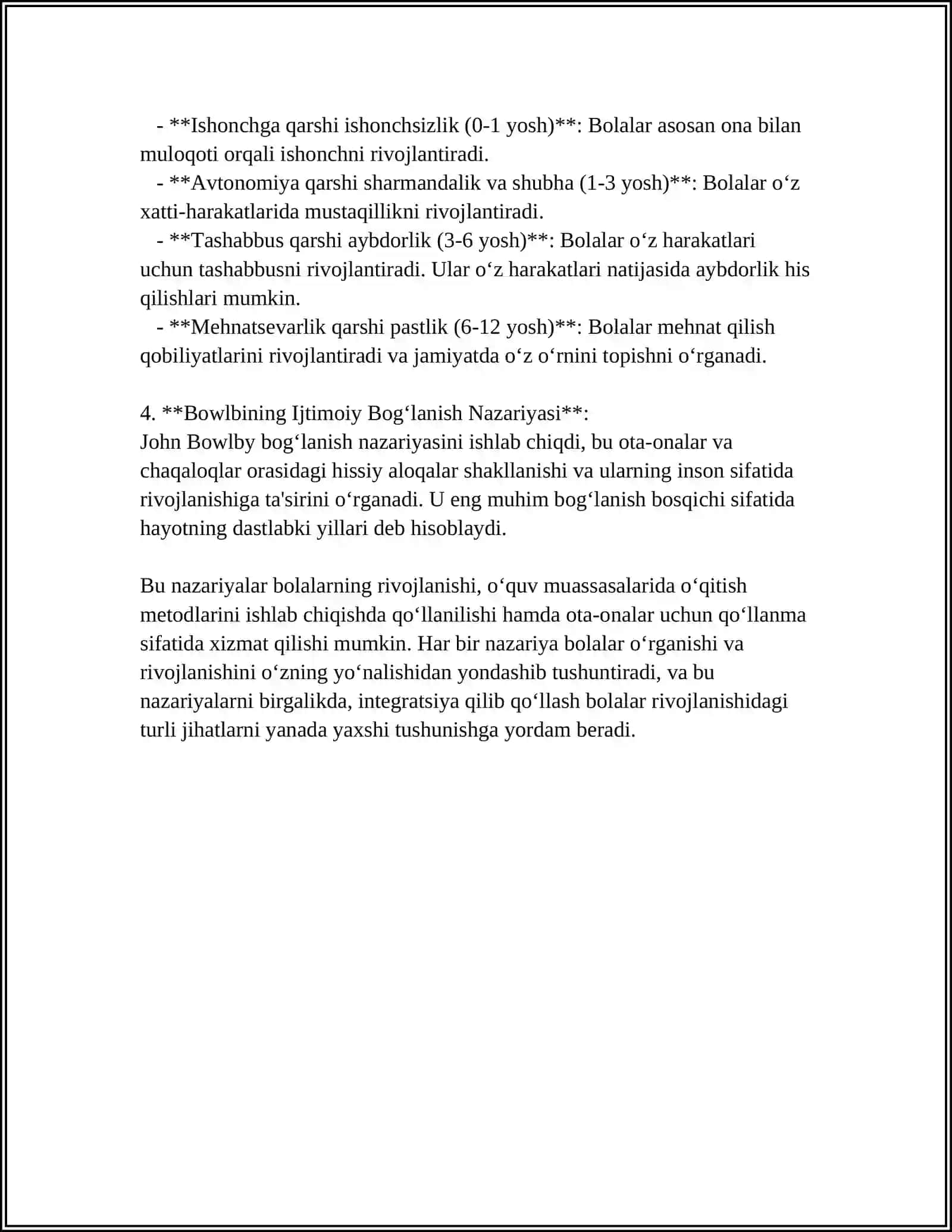 BOLALAR PSIXOLOGIYASI NAZARIYALARI VA AMALIYOT. BOLALAR PSIXOLOGIYASINING ASOSIY VA YORDAMCHI METODLARI 4