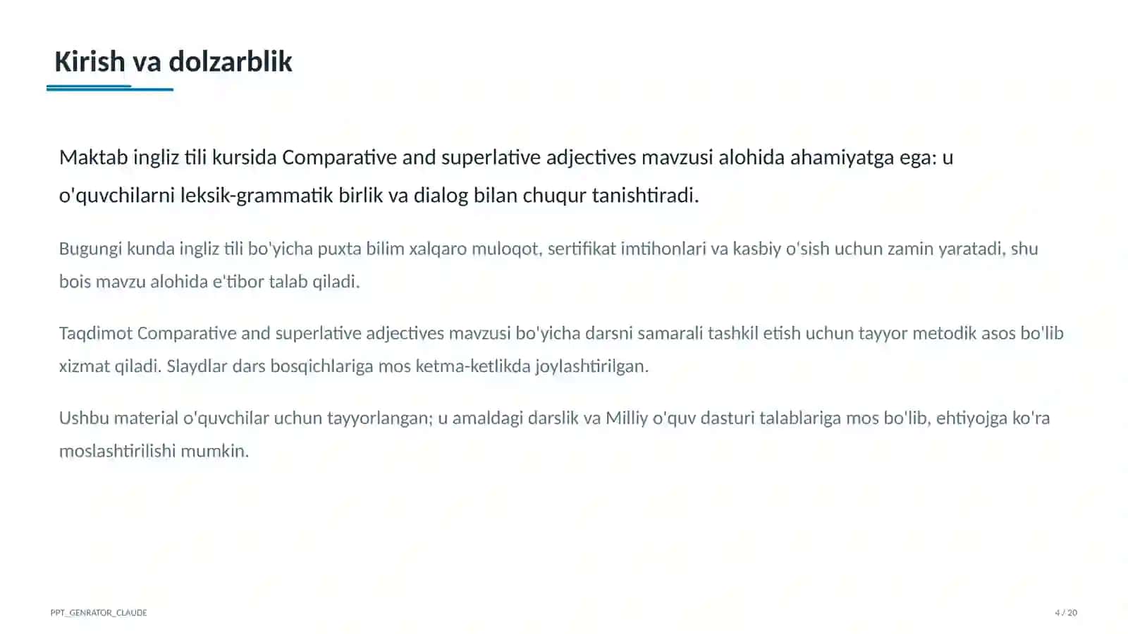 Comparative and superlative adjectives (6-sinf) 4