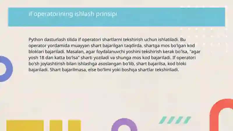 Python dasturlash tilida shart operatorlari 4
