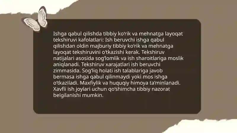 Ishga qabul qilishda va boshqa ishga oʻtkazishda mehnatni muhofaza qilishga boʻlgan huquqning kafolatlari 4