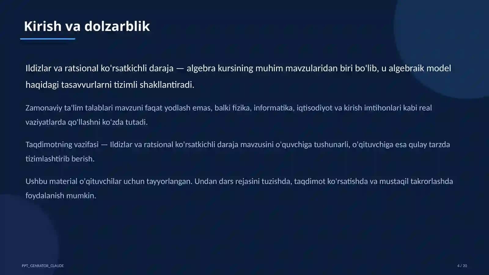 Ildizlar va ratsional ko'rsatkichli daraja (10-sinf) 4