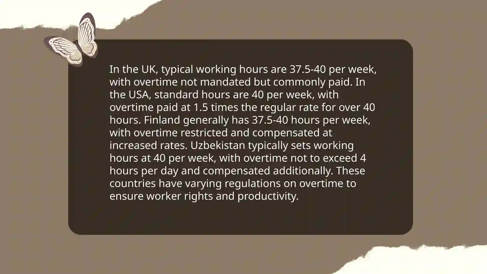 Working life difference between Uk, USA, Finland and Uzbekistan 4