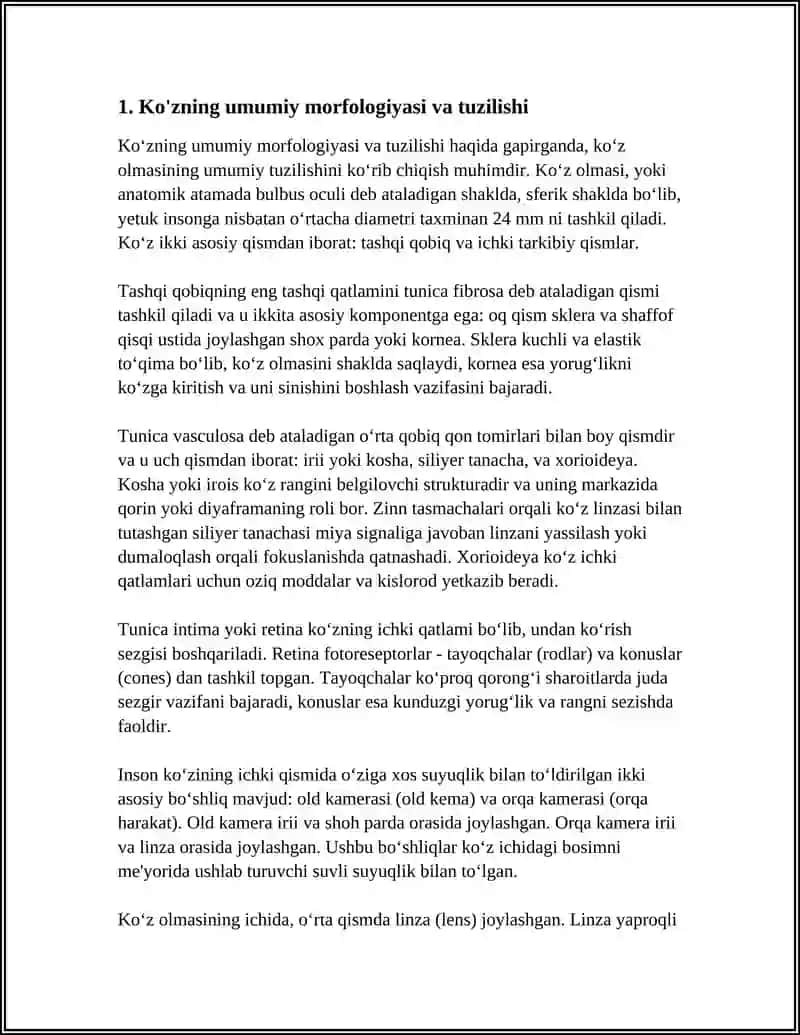 Referat: KO‘RISH A’ZOSI. KO‘Z OLMASINING TUZILISHI VA YOSHGA QARAB O‘ZGARISHI.KO‘ZNING YORDAMCHI APPARATI 4