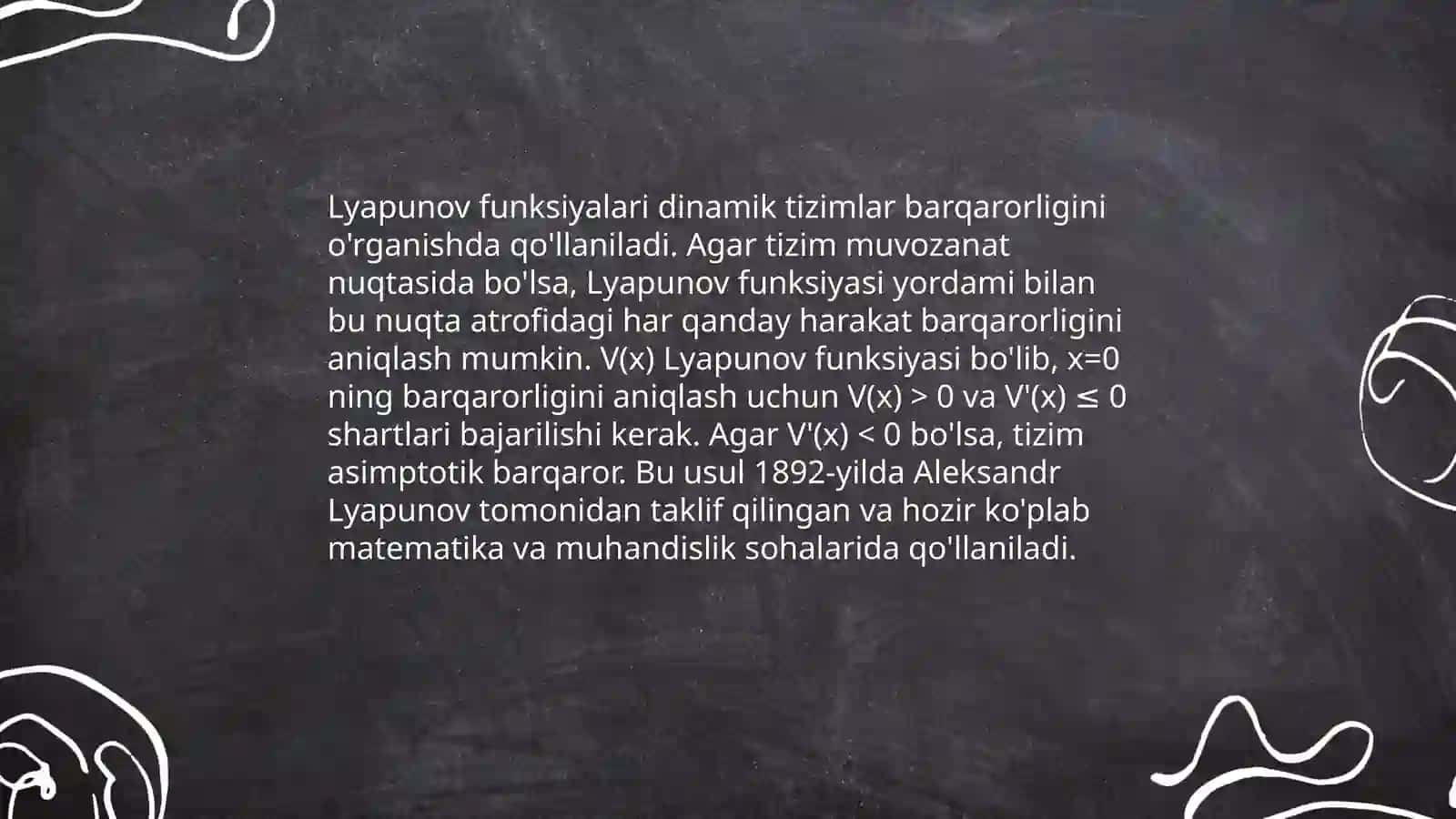 Lyapunovning birinchi turgʻunlik nazariyasi 4