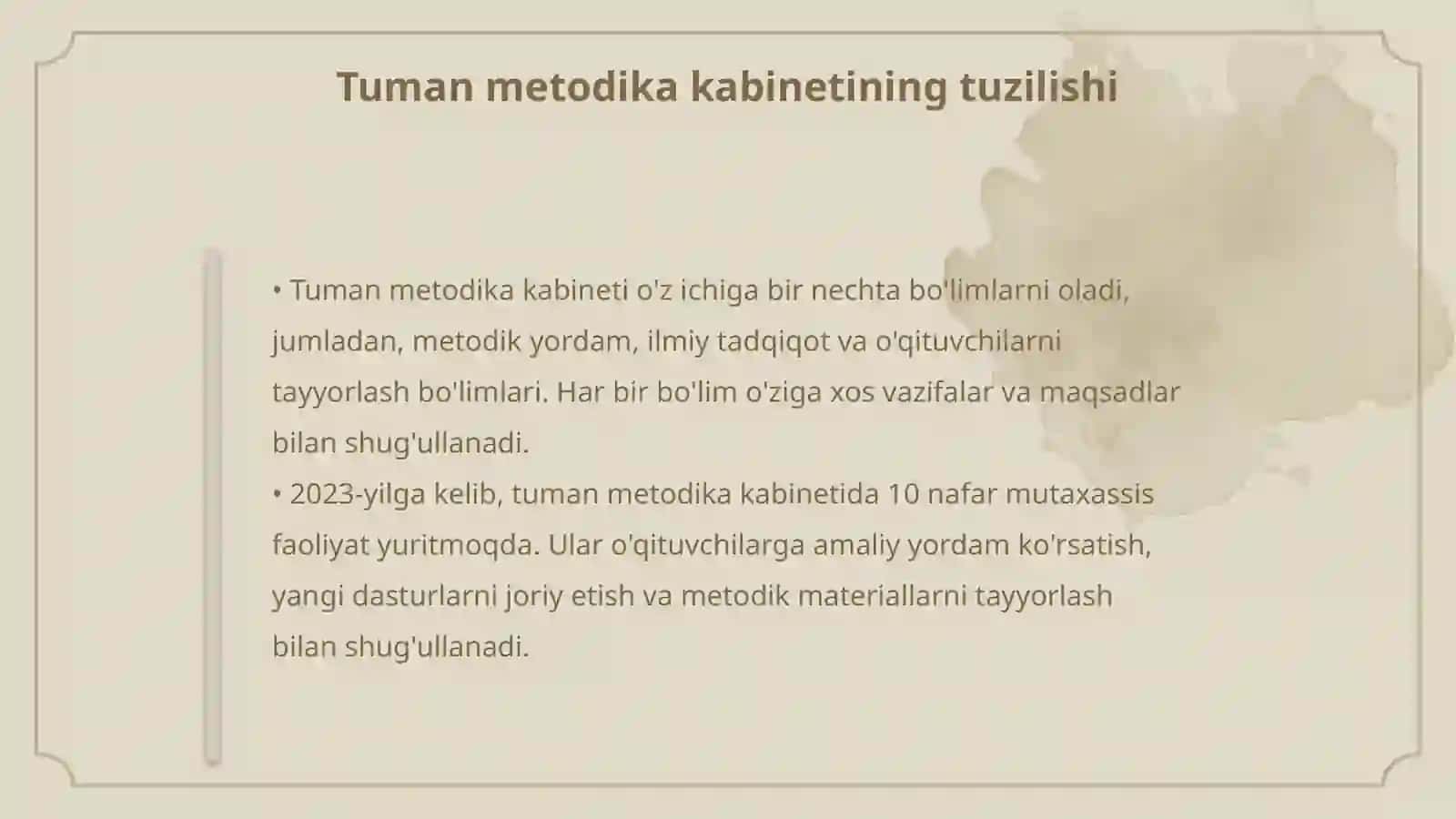 Respublika maktabgacha ta'lim mnetodikasi kabinetining tuzilishi а vazifalari 4