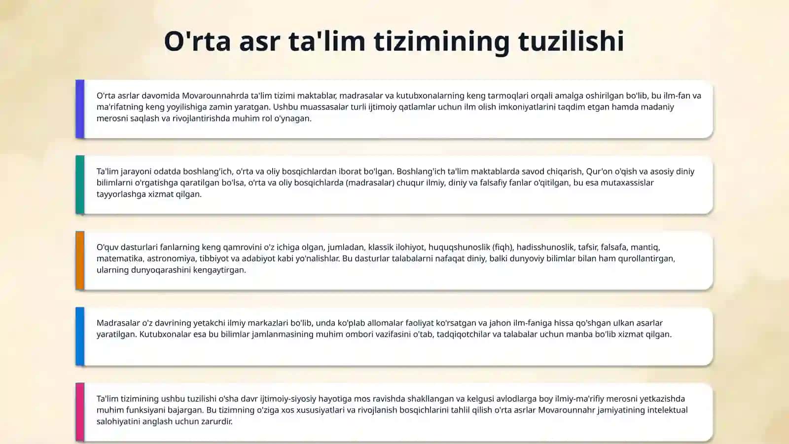 XIV-XVI asrlarda Movarounnahrda taʼlim-tarbiya va pedagogik fikrlar 4