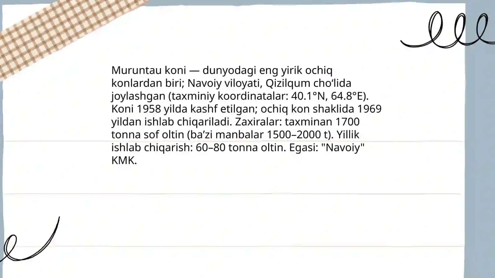 Oʻzbekistonning foydali qazilmalari haqida ma‘lumotlar tayyorlash va xaritada belgilash 4