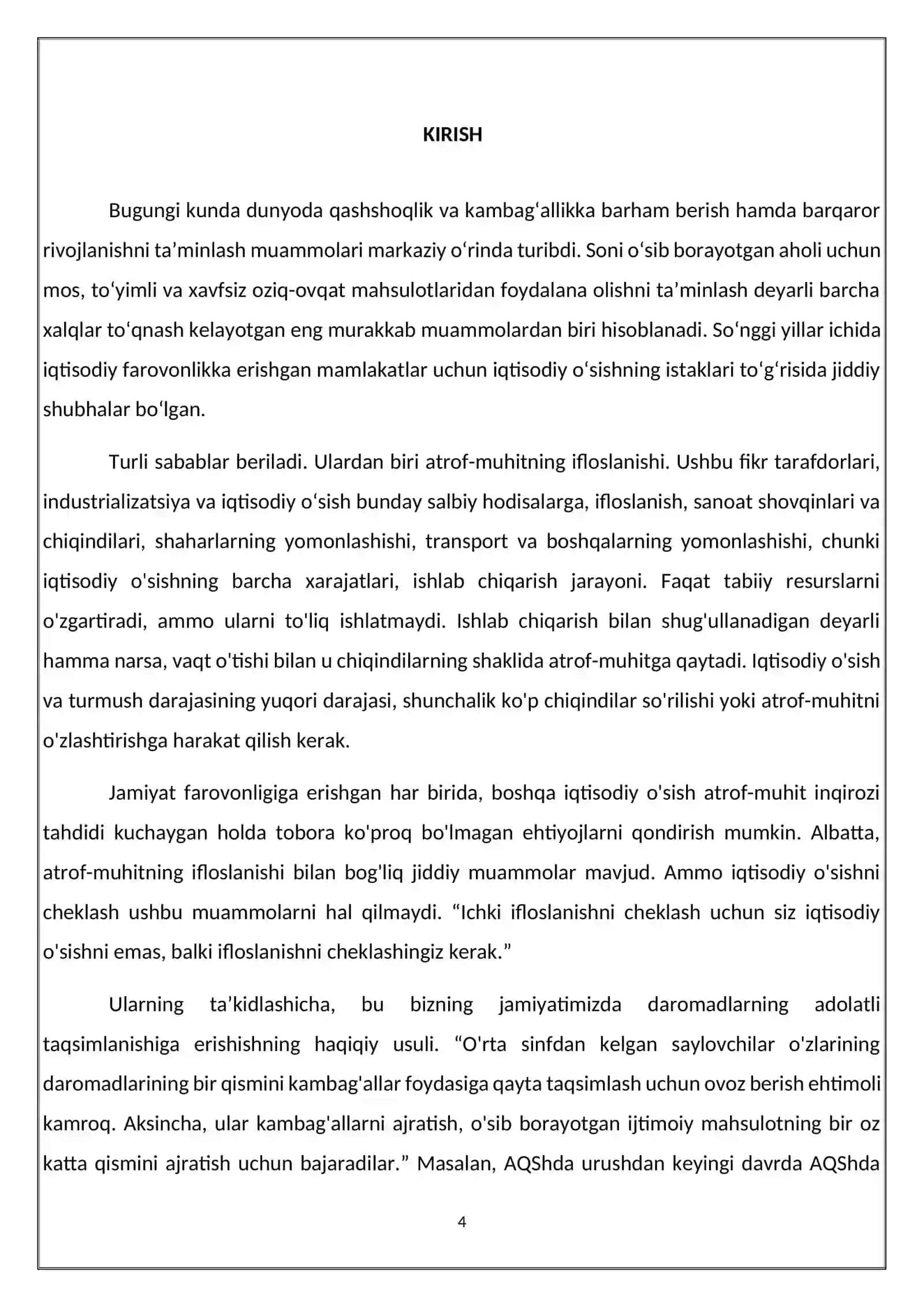 KURS ISHI - Iqtisodiy o’sishning hozirgi zamon shakli va uning yangicha sifati 4