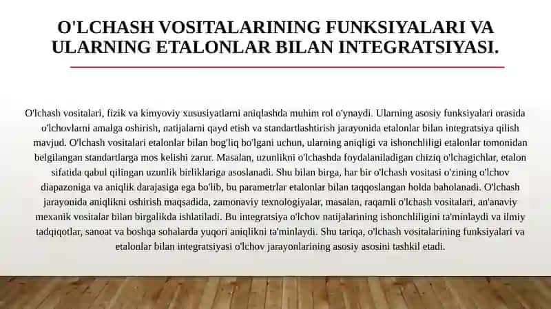 Etalonlar va ularning o’lchash vositalari bilan uzviy bogliqligi 4