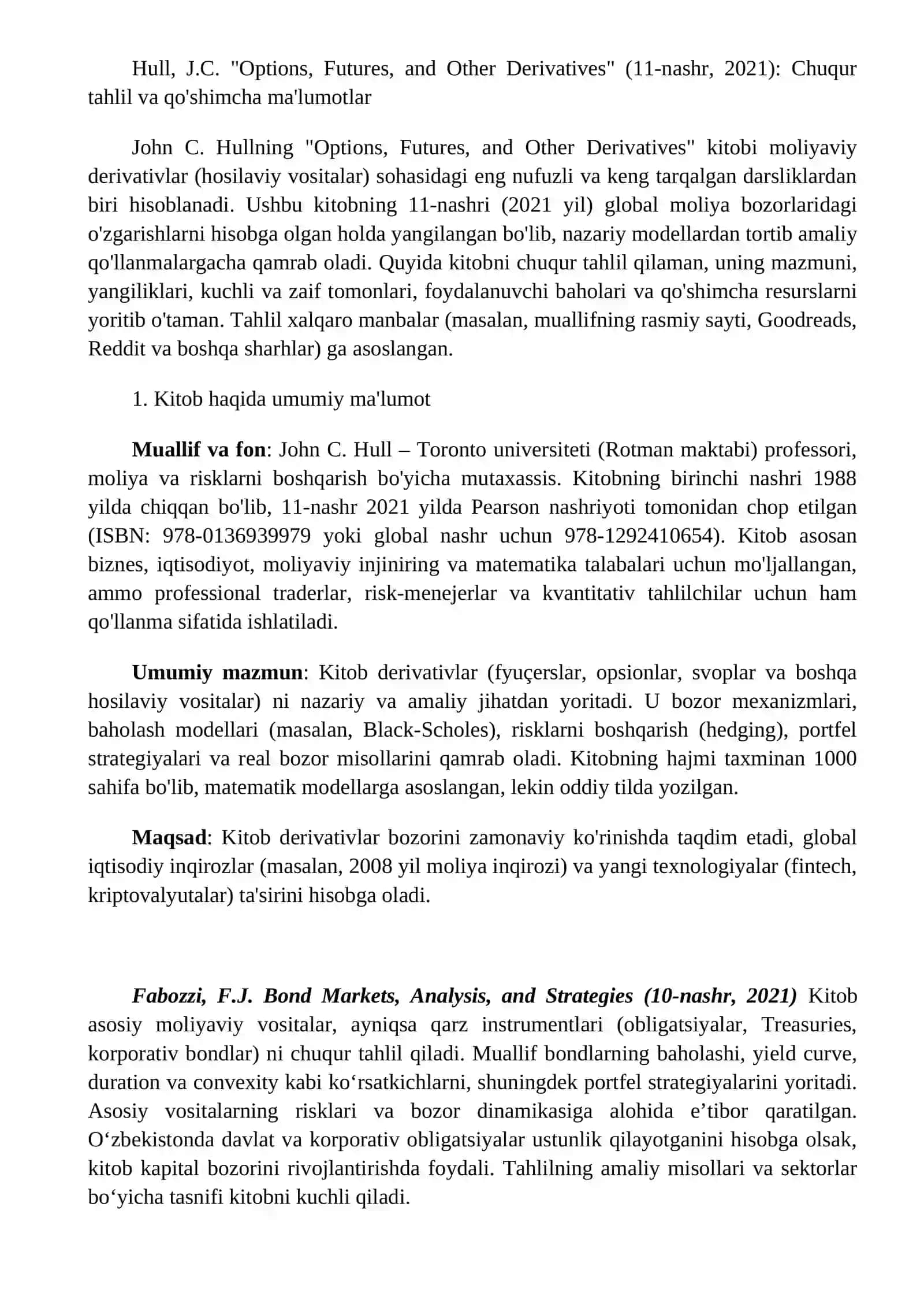 Moliyaviy vositalar: asosiy va hosila (derivative) instrumentlar 4
