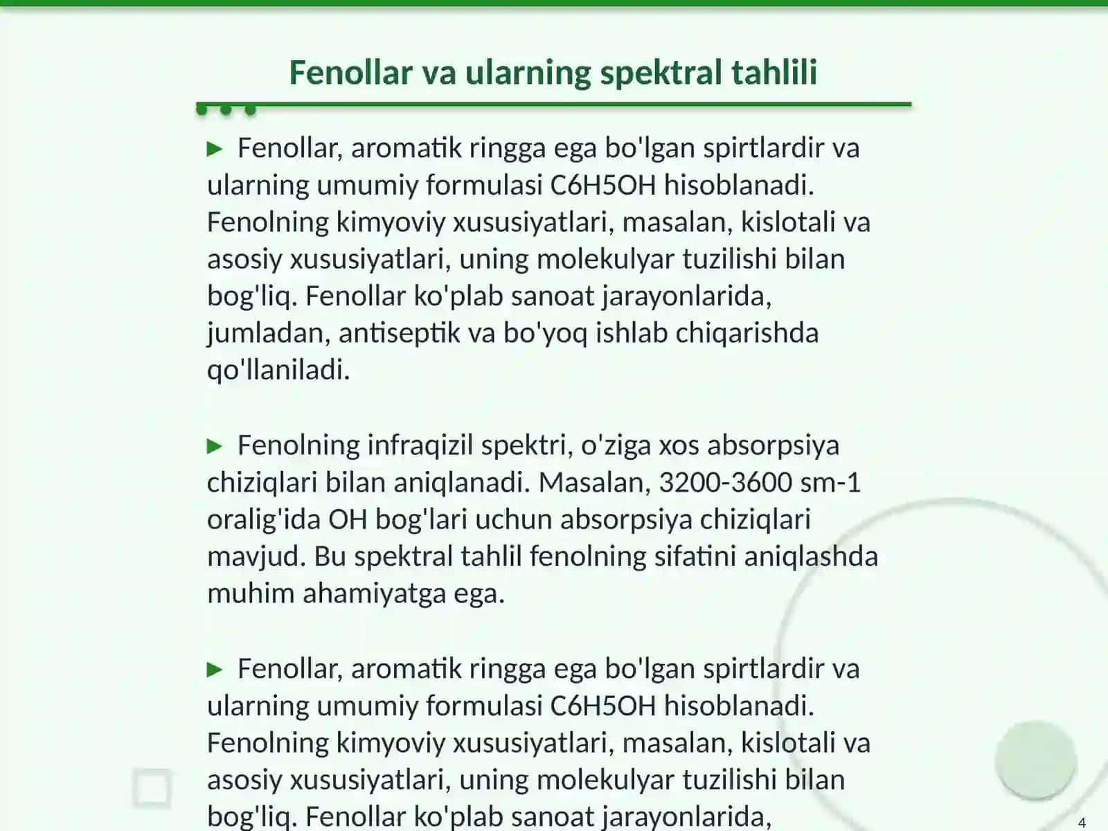 Spirtlar va oddiy efirlarning IQ spektrlari (spirtlar, fenollar, oddiy efirlar, atsetallar 4