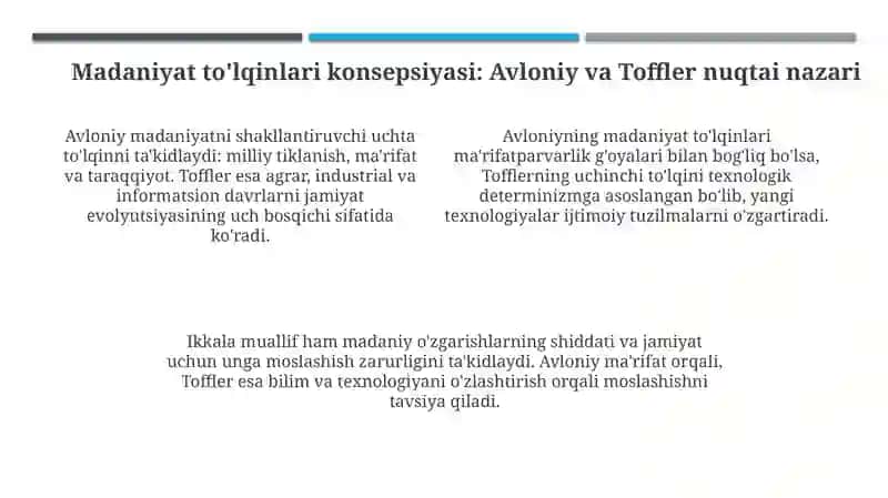 Avloniyning "madaniyat to‘lqinlari"maqolasi va E Tofflerning "uchinchi to‘lqin"asari 4