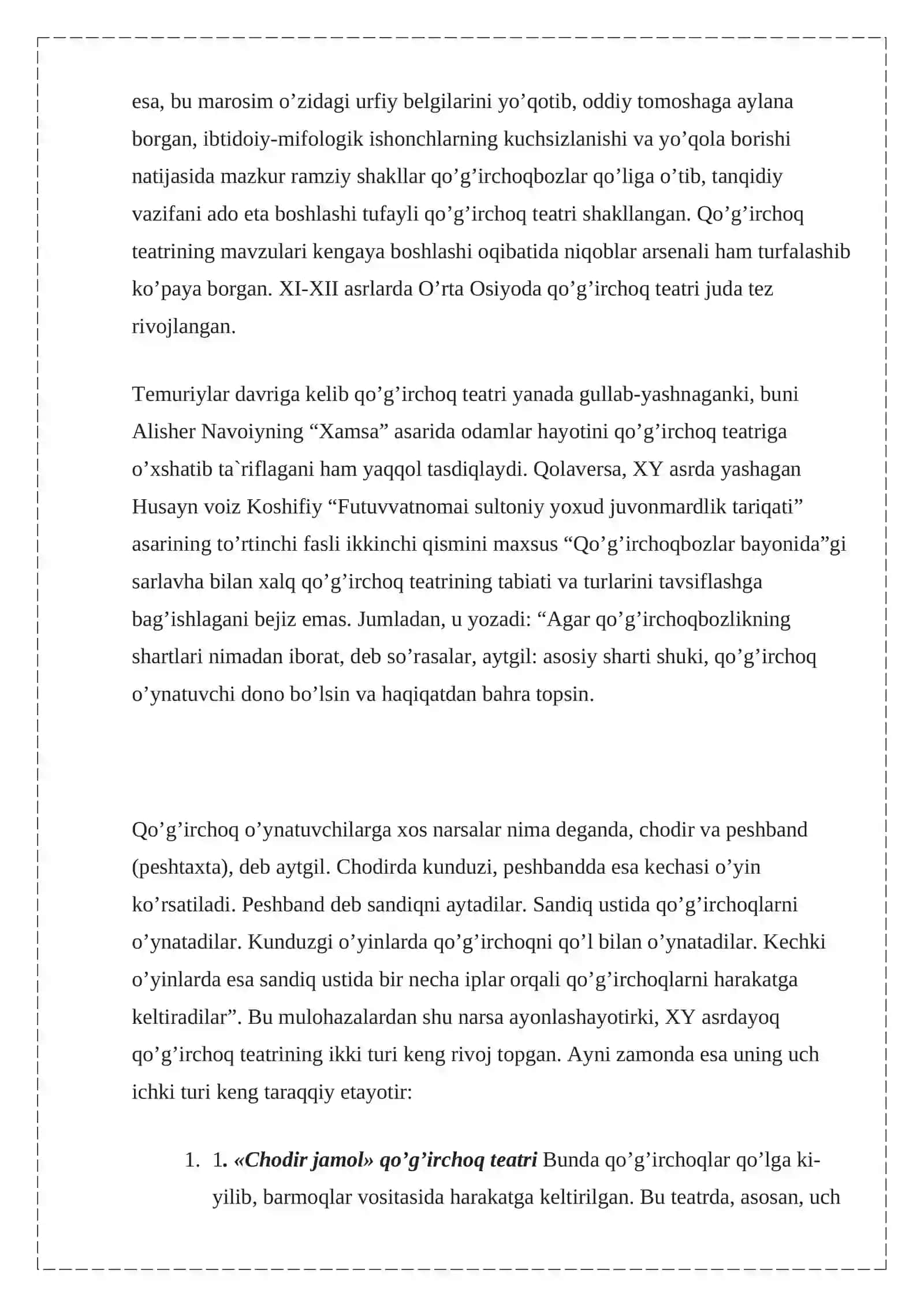 Qo`g`irchoq teatrining shakllanish tarixi va tasnifi: chodir jamol, chodir xayol va fonus xayol teatrilarining asosiy belgilari, repertuarlari va personajlari 4