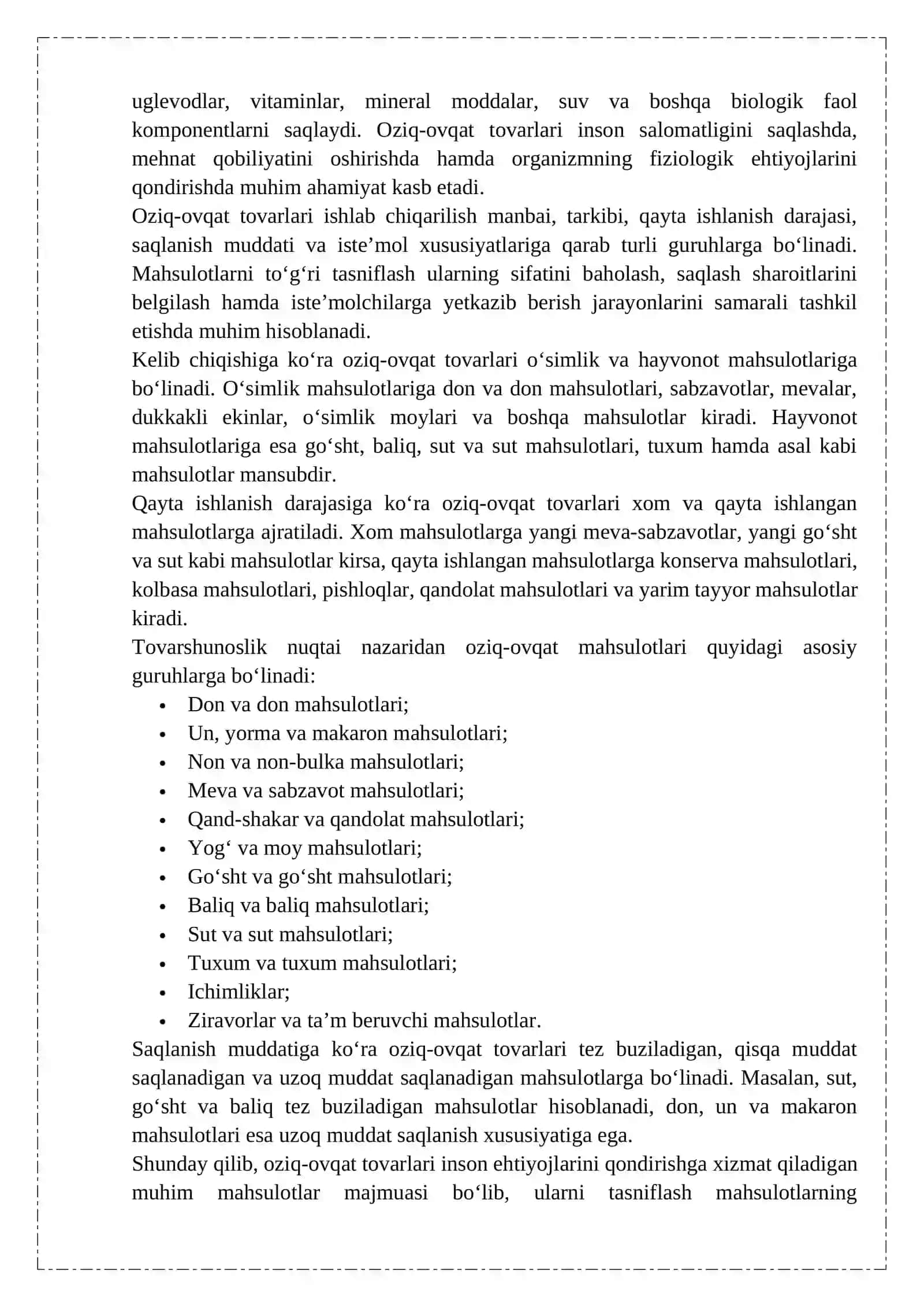 OZIQ OVQAT TOVARLARIGA UMUMIY XARAKTERISTIKA. 4