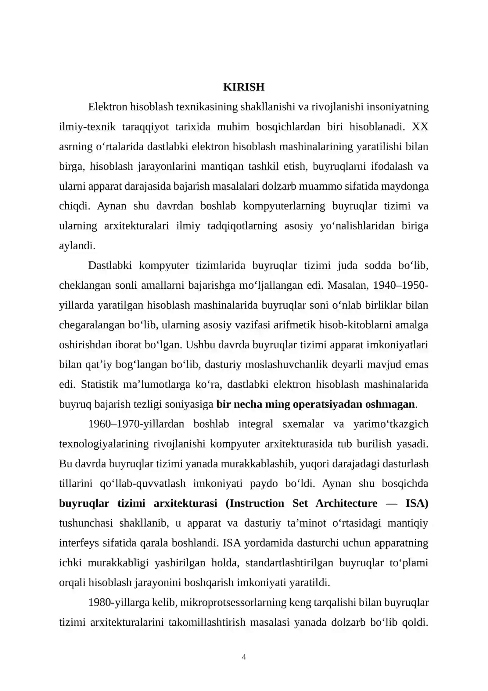 ZAMONAVIY KOMPYUTERLARNING BUYRUQLAR TIZIMI. BUYRUQLAR TIZIMI ARXITEKTURALARINI TASNIFLASH 4