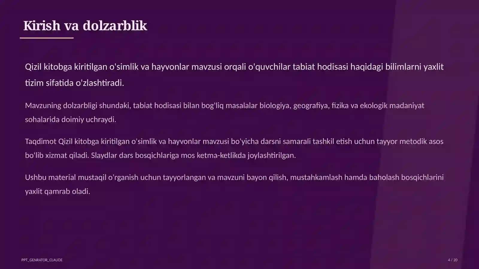 Qizil kitobga kiritilgan o'simlik va hayvonlar (4-sinf) 4