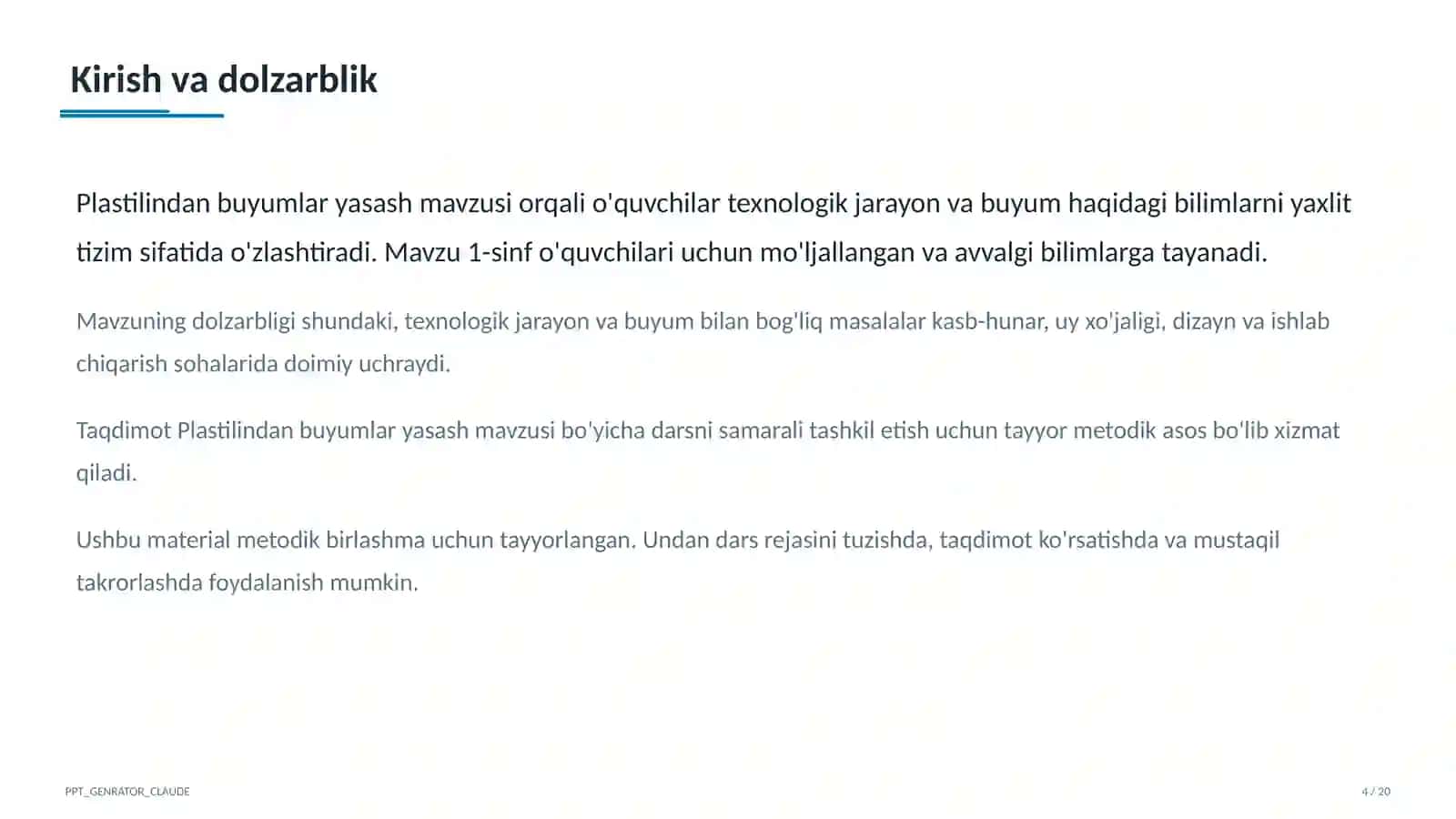 Plastilindan buyumlar yasash (1-sinf) 4