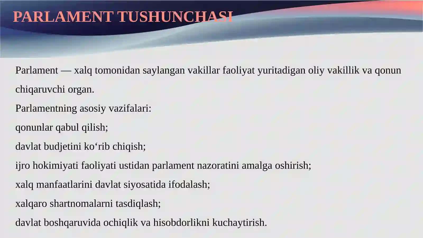 O‘zbekiston Respublikasida Parlamentning vujudga kelishi va parlament islohotlari. 4