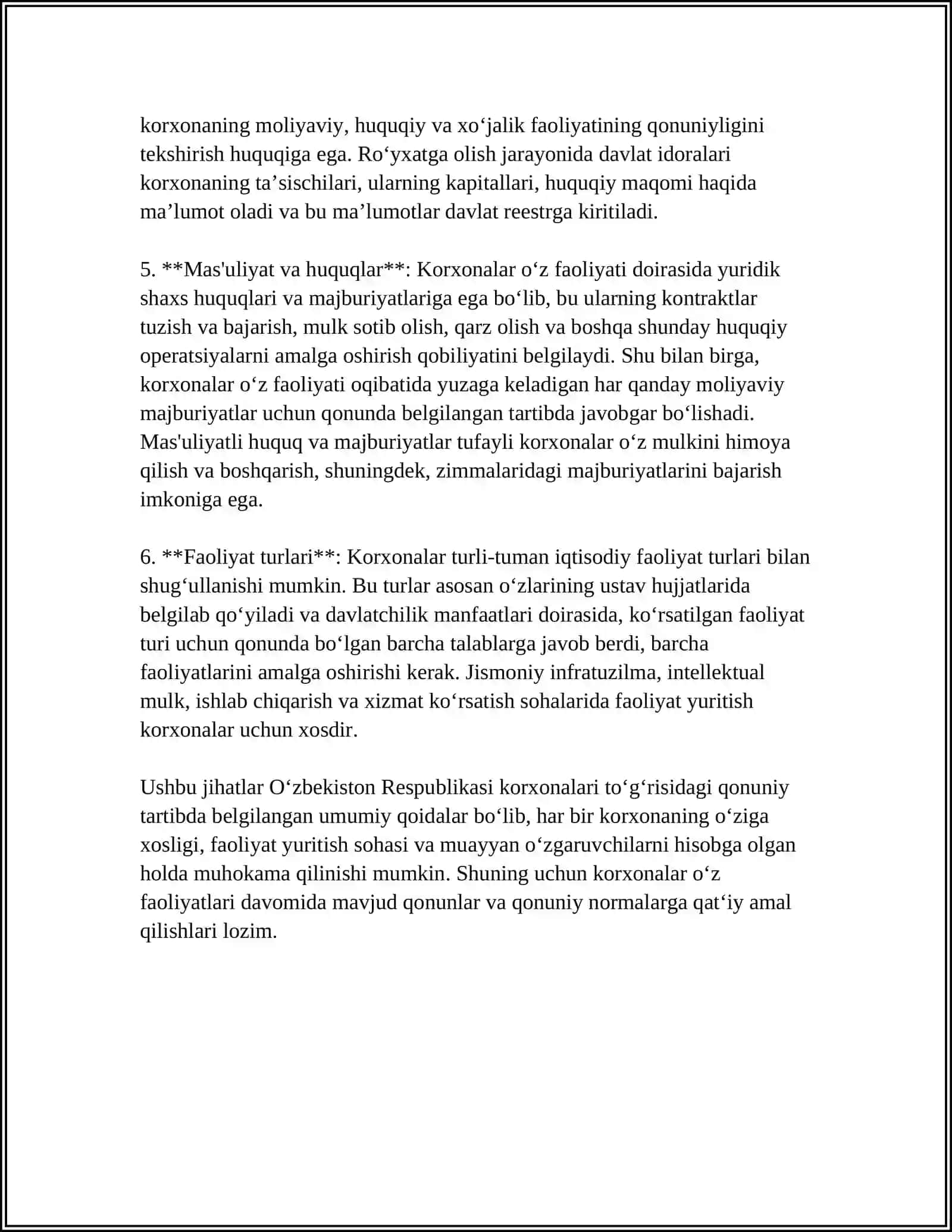 OʻZBEKISTON RESPUBLIKASI KORXONALAR TOʻGʻRISIDAGI QONUN 4