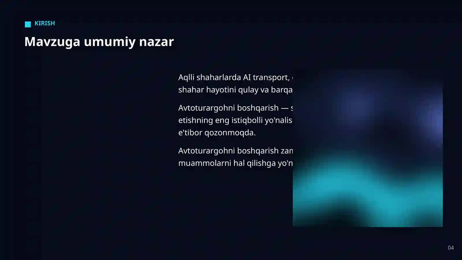 Avtoturargohni boshqarish 4