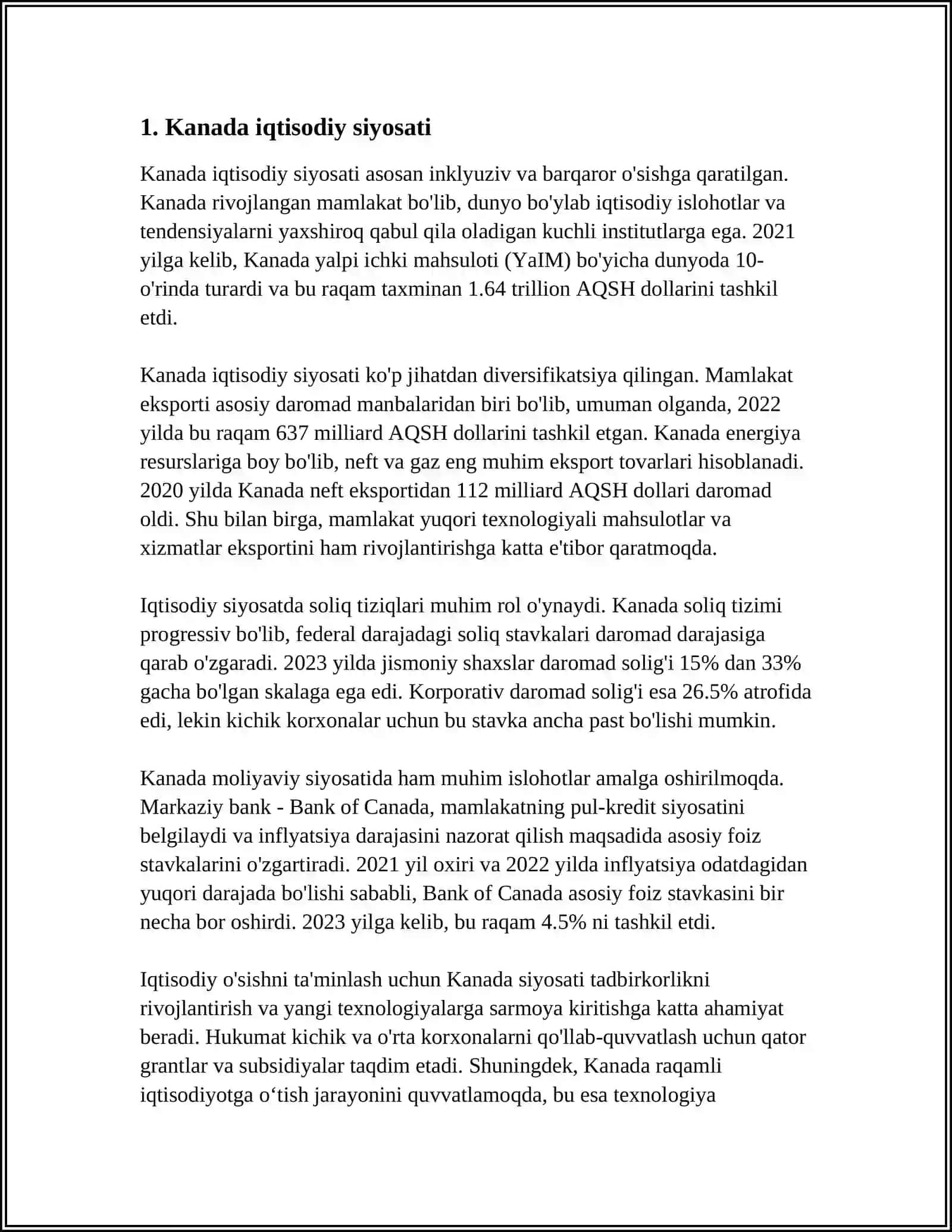 KANADANING HOZIRGI ZAMON IQTISODIY QARASHLARI 4