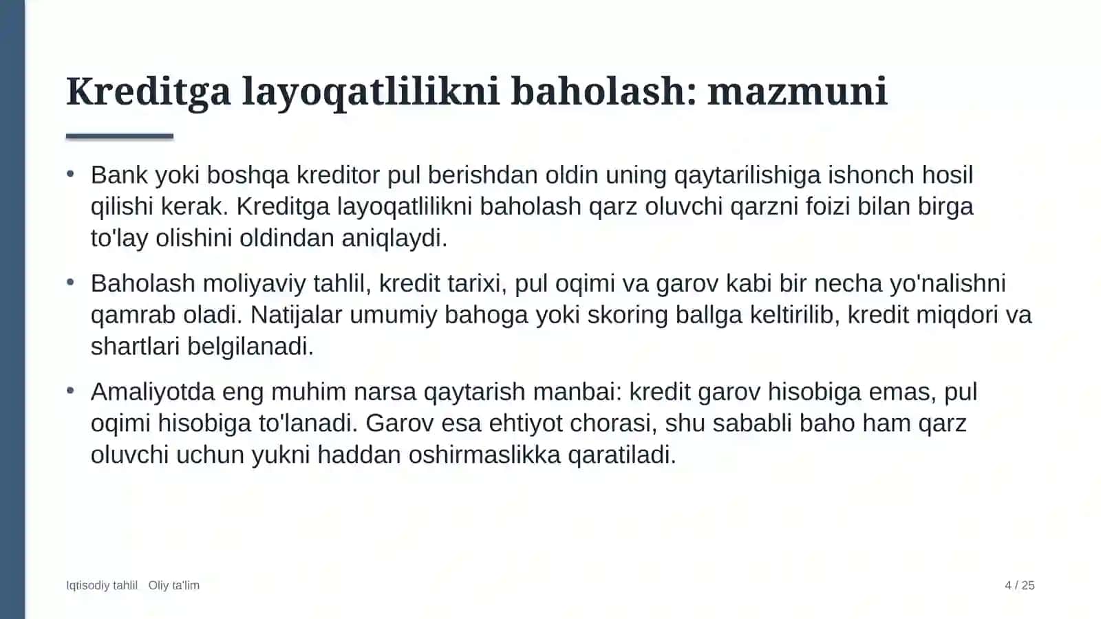 ombor xo'jaligida kreditga layoqatlilikni baholash 8459 4