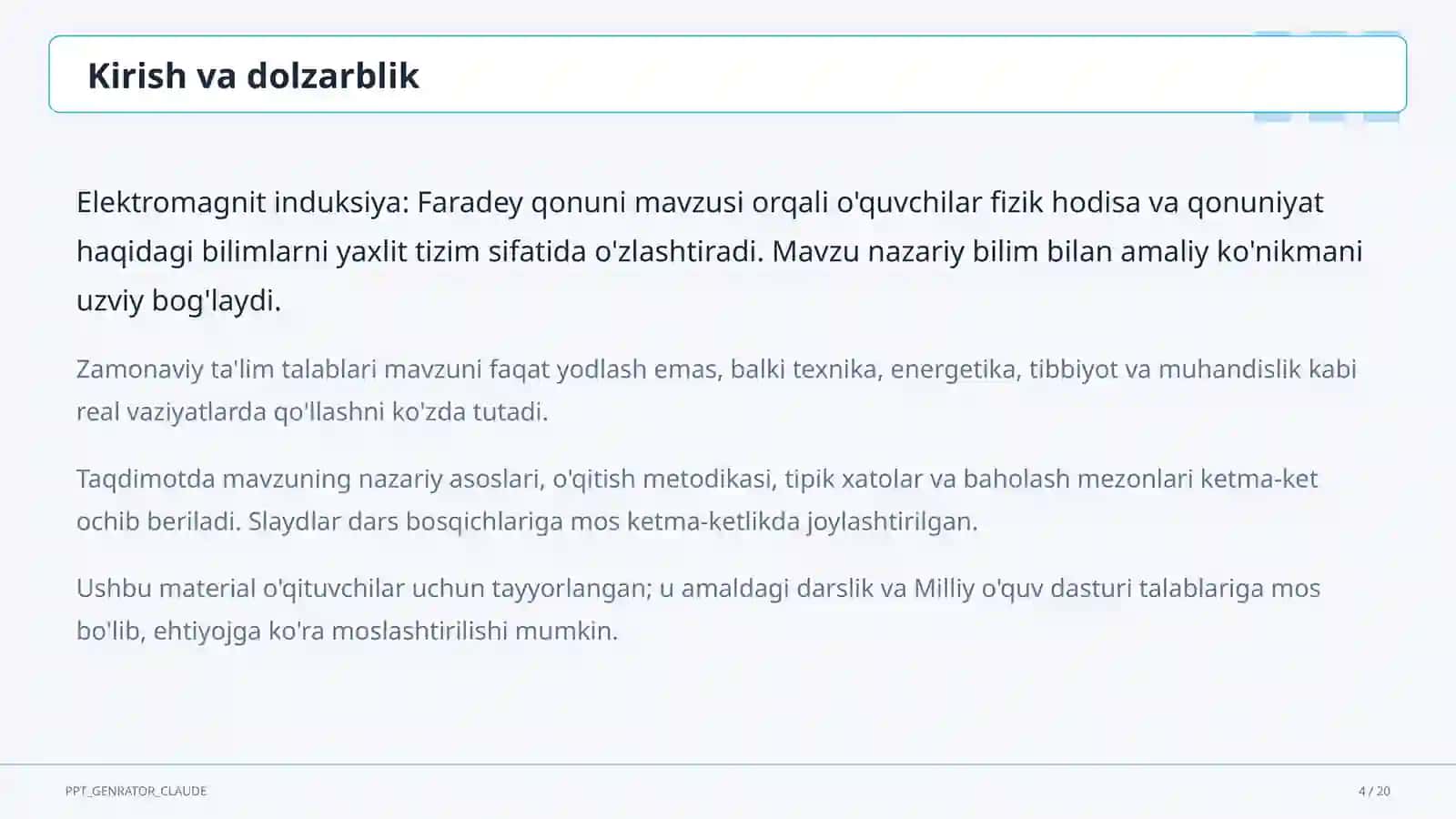 Elektromagnit induksiya: Faradey qonuni (11-sinf) 4