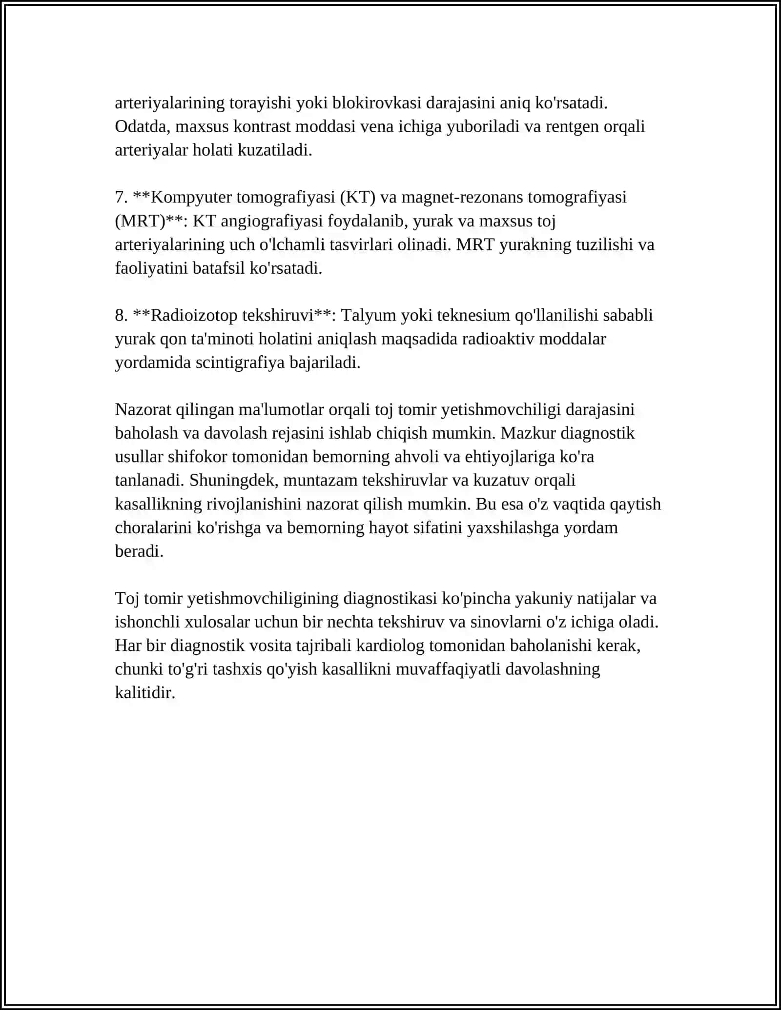 MUTLOQ VA NISBIY TOJ TOMIR YETISHMOVCHILIGI. YURAK ISHEMIK KASALLIGI, UNING SHAKLLARI, SABABLARI VA RIVOJLANISH MEXANIZMLARI 4