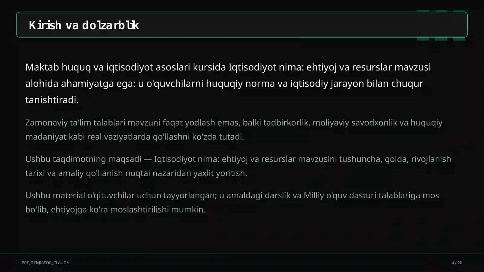 Iqtisodiyot nima: ehtiyoj va resurslar (9-sinf) 4