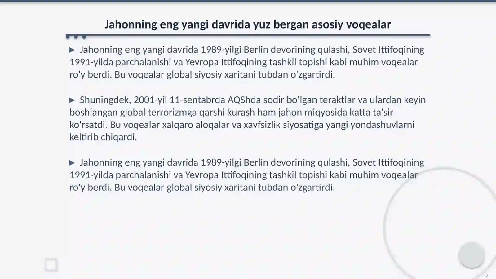 Jahonning eng yangi davri tarixiy rivojlanishning asosiy voqealari va jarayonlari 4
