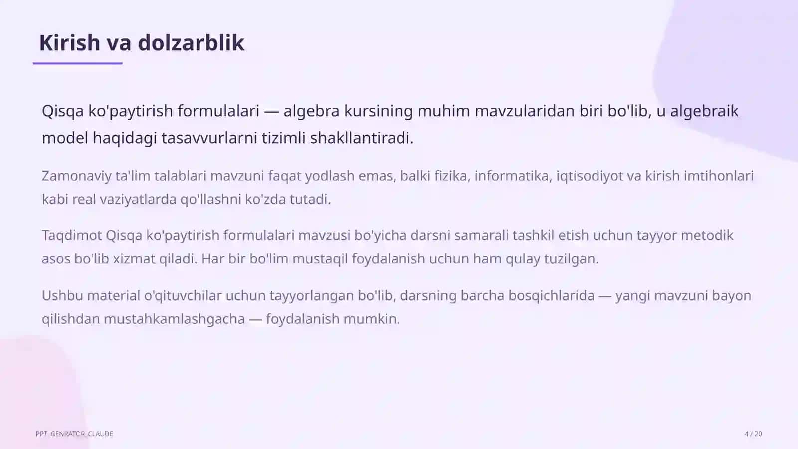 Qisqa ko'paytirish formulalari (7-sinf) 4