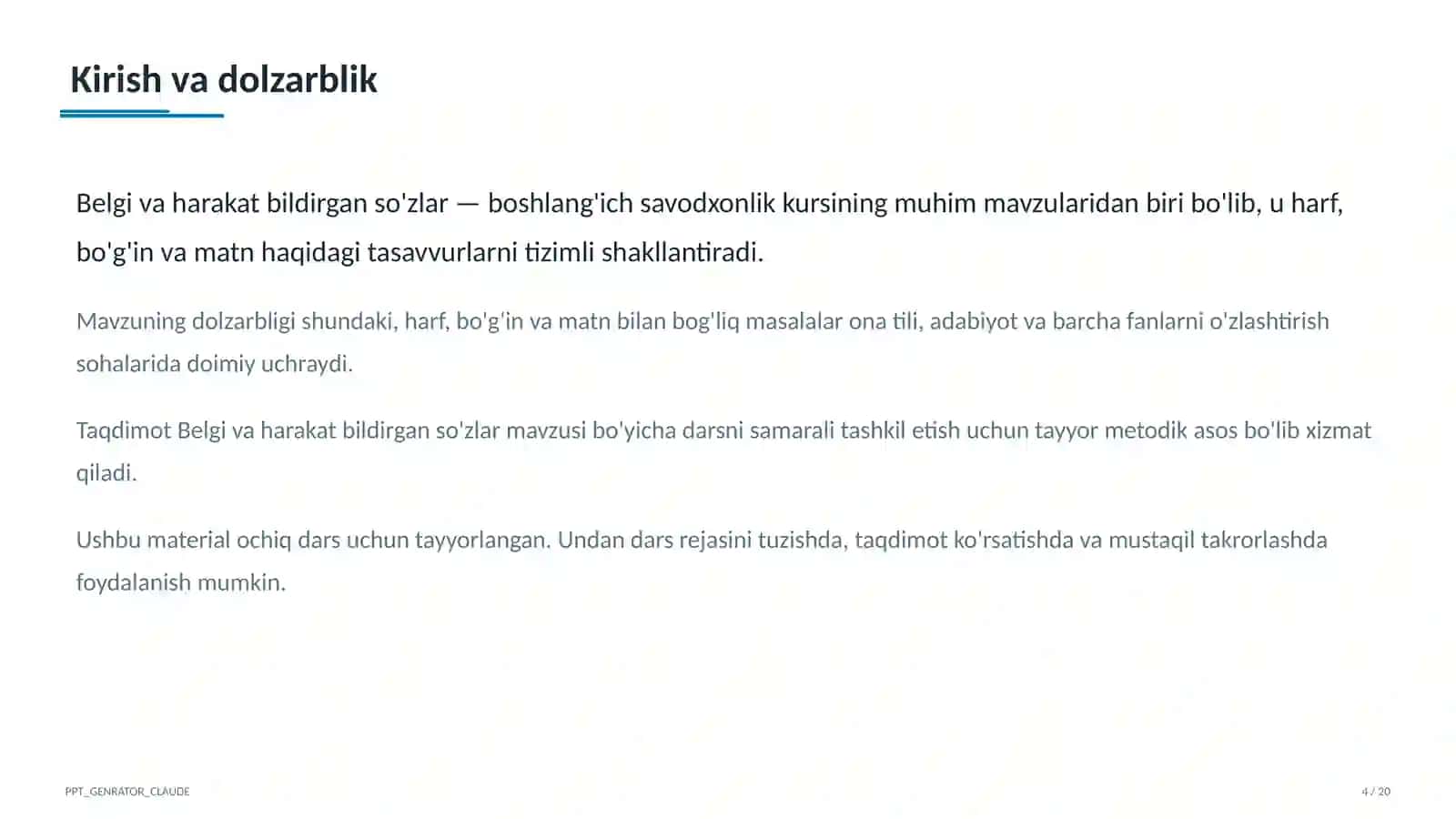 Belgi va harakat bildirgan so'zlar (2-sinf) 4