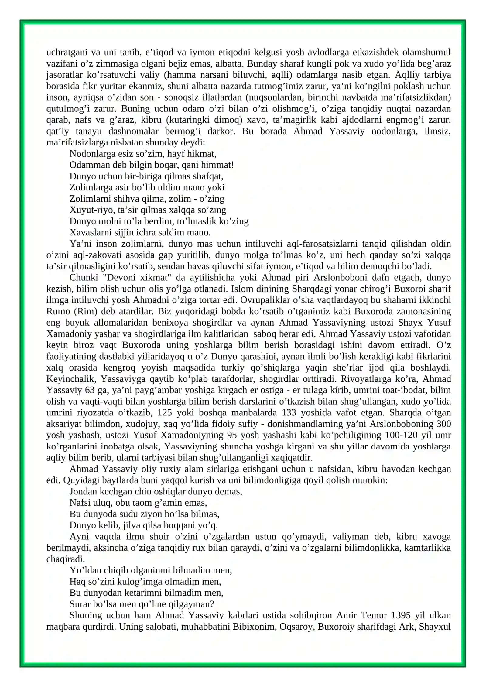 Ahmad Yassaviyning pedagogik qarashlari 4