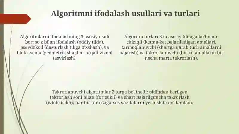 Algoritm va dasturlash. Algoritm turlari 4