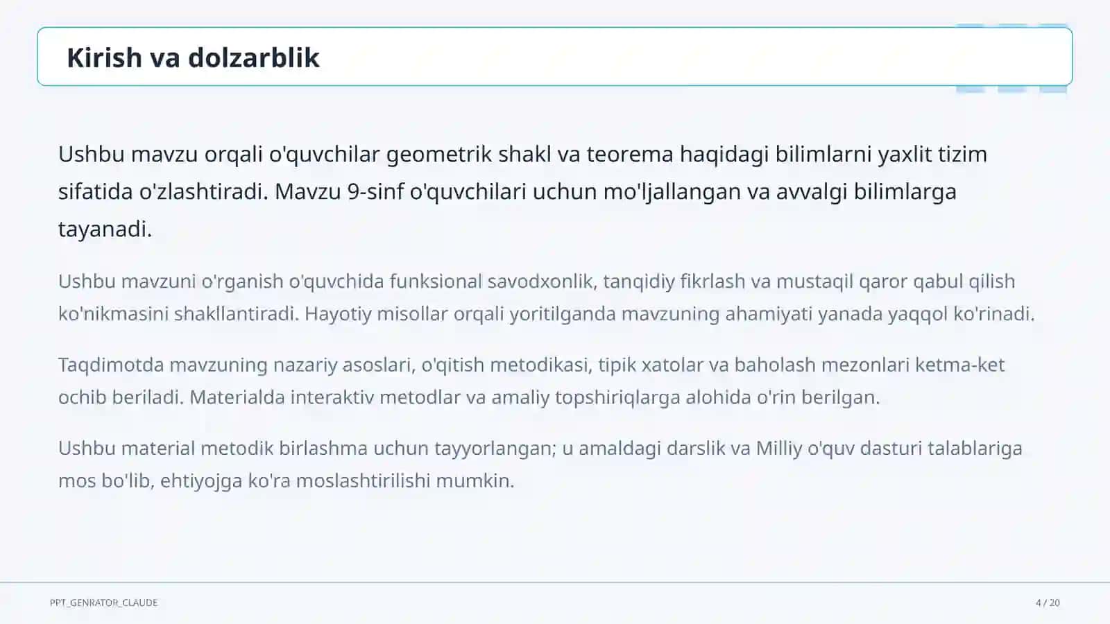 Koordinatalar metodi: to'g'ri chiziq va aylana tenglamalari (9-sinf) 4