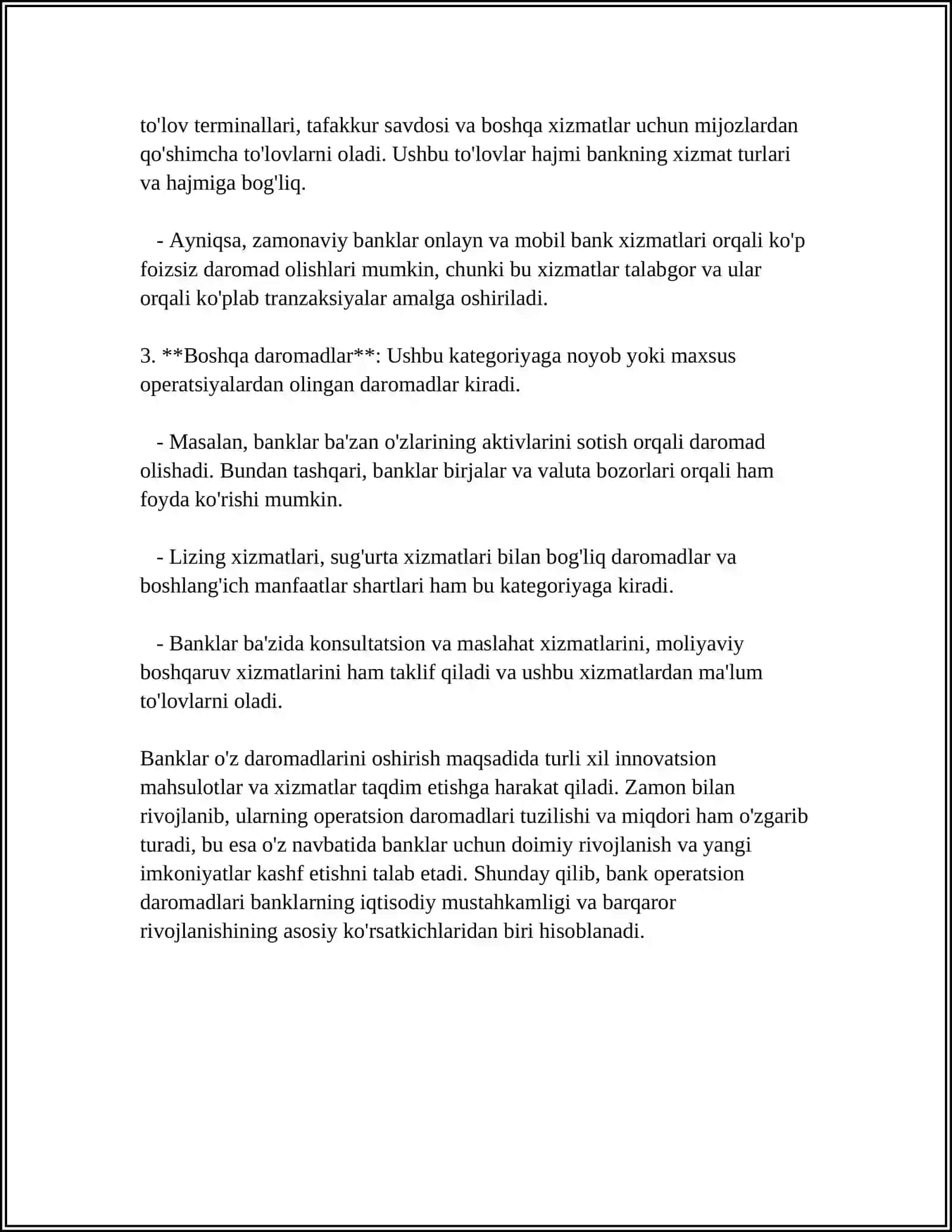 BANKNING OPERATSION DAROMADLARI 4
