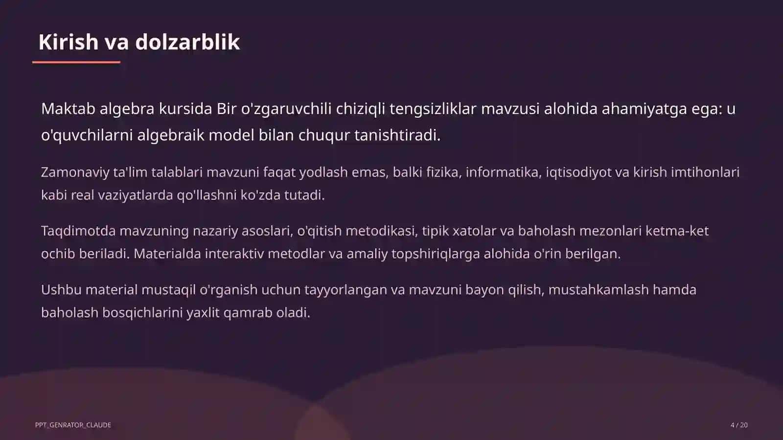 Algebra (7–11) — mustaqil o'rganish uchun 4
