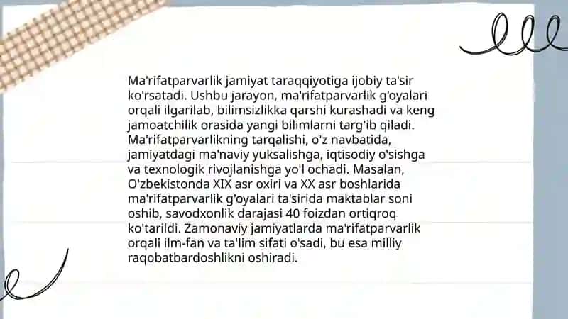 Jadid ma'rifatparvarlarining oʻlka ijtimoiy-manaviy hayotida tutgan oʻrni 4