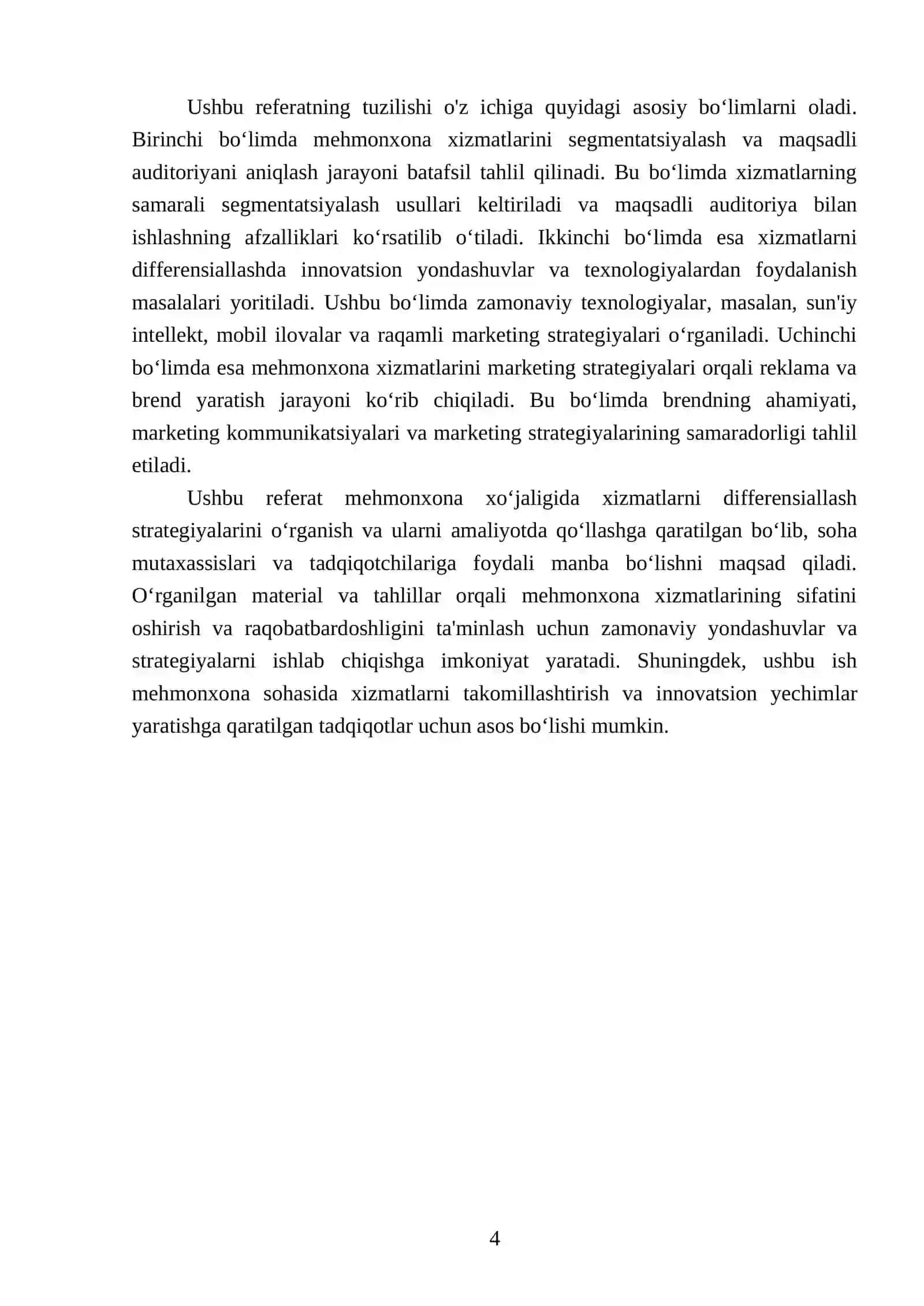 Mehmonxona xo‘jaligida xizmatlarni differensiallashstrategiyalari 4