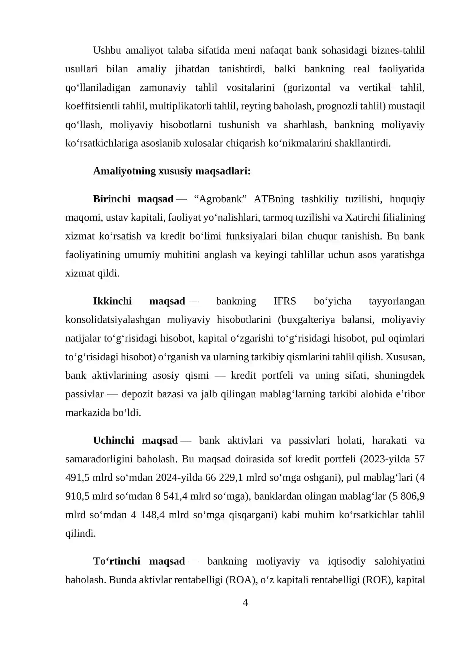 “Agrobank” aksiyadorlik tijorat banki Navoiy viloyati Xatirchi filiali Amaliyot hisoboti. 4