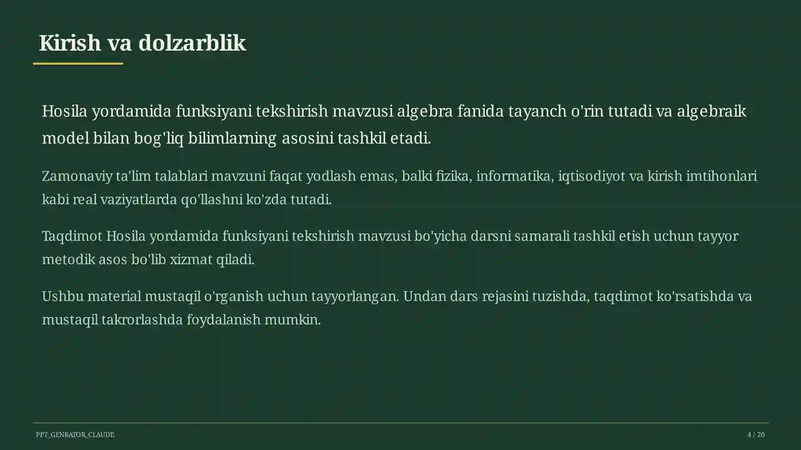 Hosila yordamida funksiyani tekshirish (11-sinf) 4
