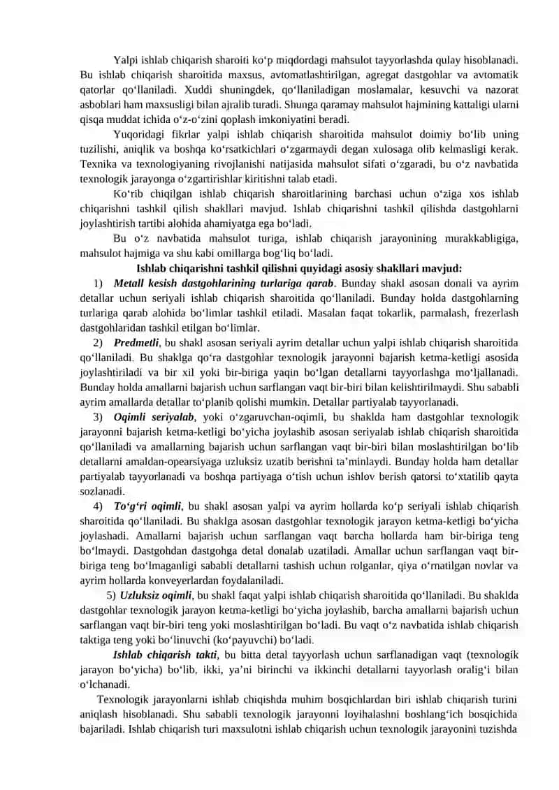 Mashinasozlikda ishlab chiqarish texnologiyasi asoslari 4