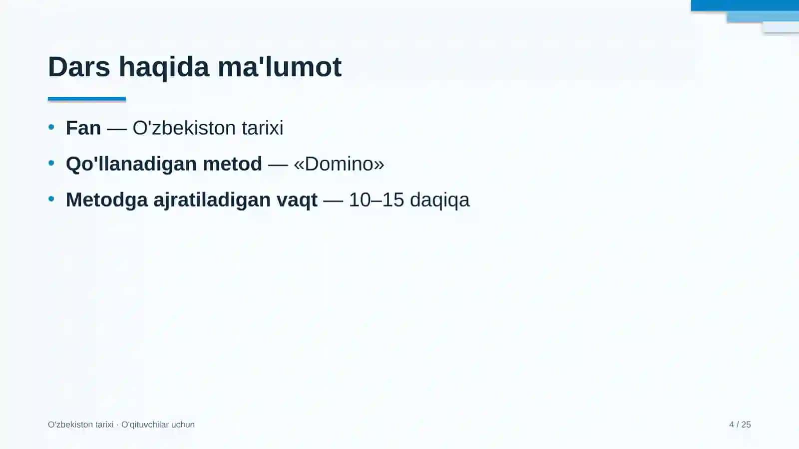 o'zbekiston tarixi darslarida domino metodidan foydalanish 8206 4
