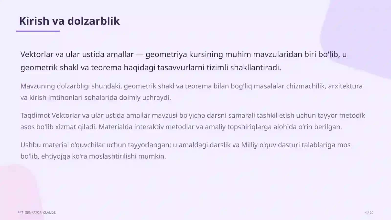 Vektorlar va ular ustida amallar (9-sinf) 4