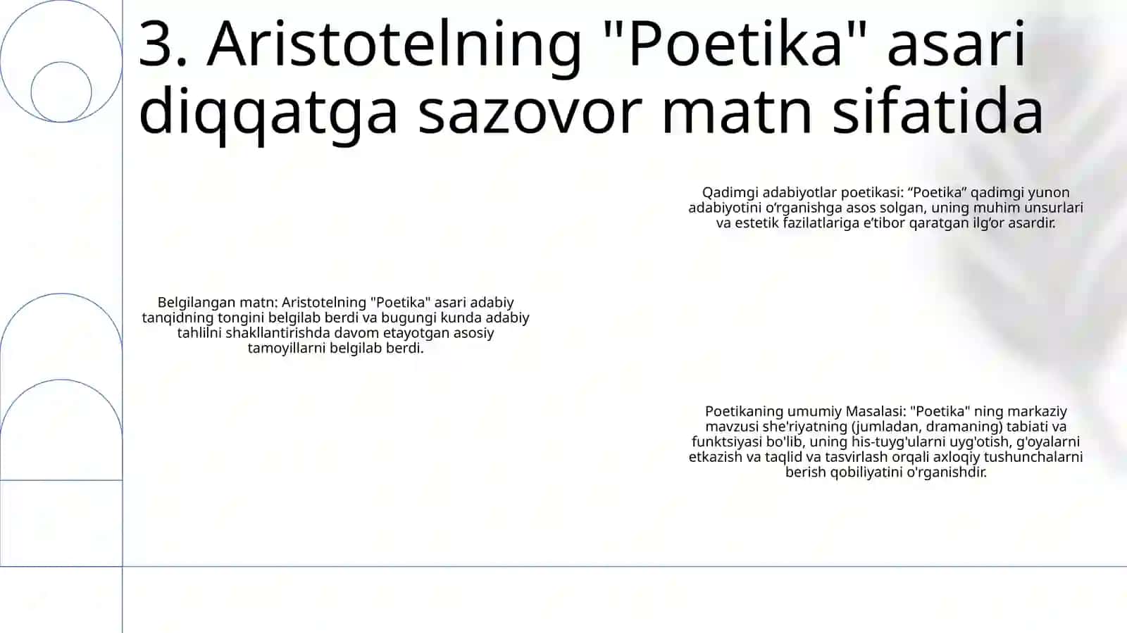 Qadimgi Adabiyotlar Poetikasi. Poetikaning Umumiy Masalasi. Aristotel "Poetika"Si 4