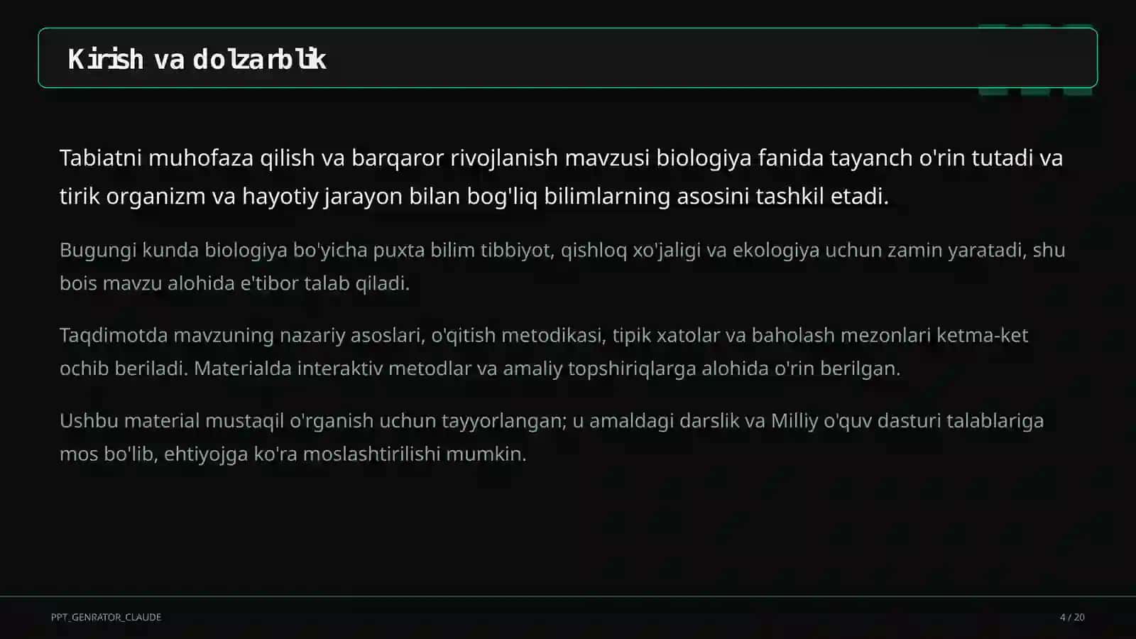 Tabiatni muhofaza qilish va barqaror rivojlanish (11-sinf) 4