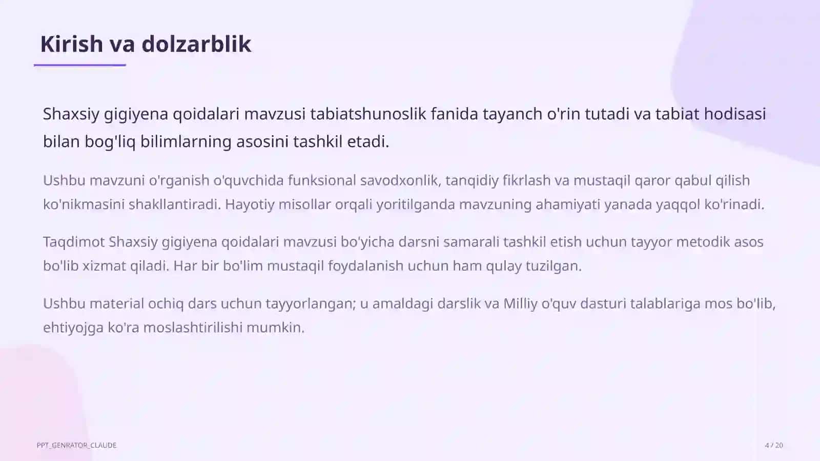 Tabiatshunoslik (1–4) — ochiq dars uchun 4