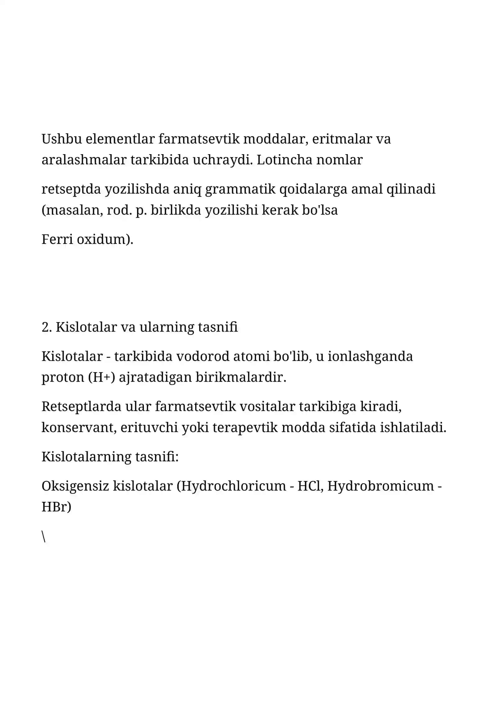 Retsepturada kimyoviy elementlar.kislotalar 4