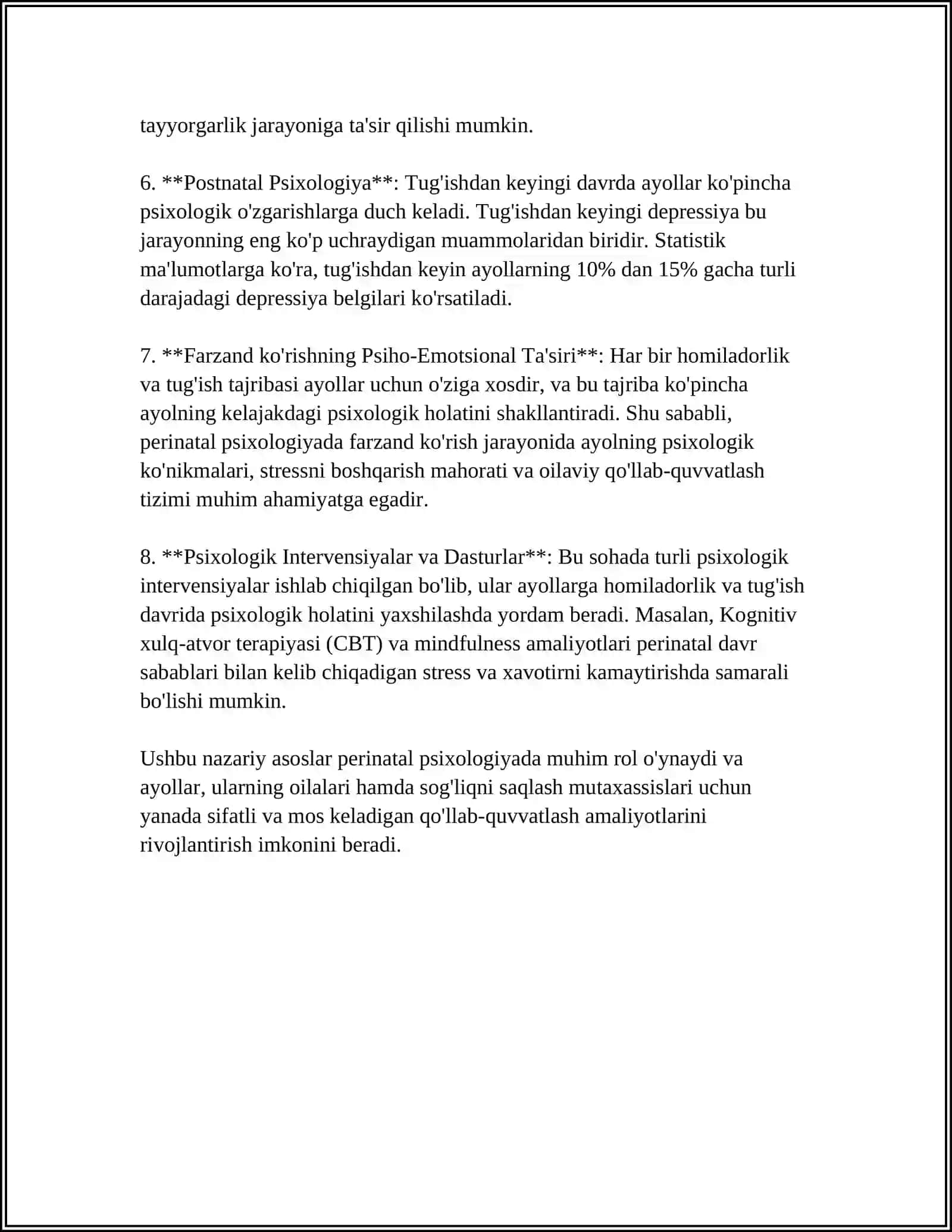 MUSTAQIL ISH Mavzu: PERINATAL PSIXOLOGIYA 4